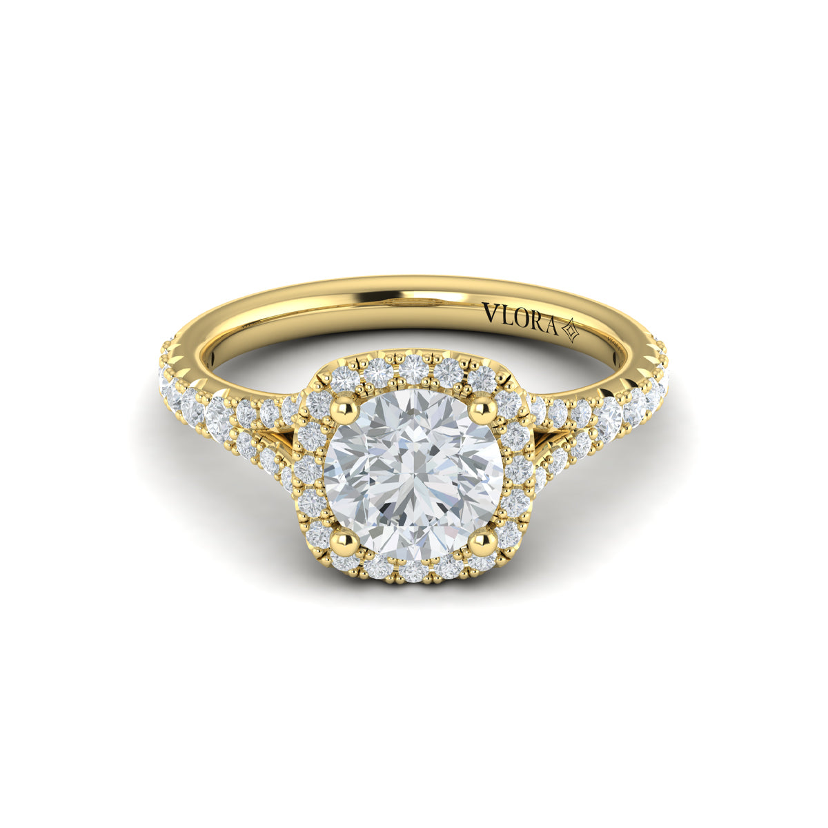 14kt Yellow Gold Round Diamond Halo Engagement Ring