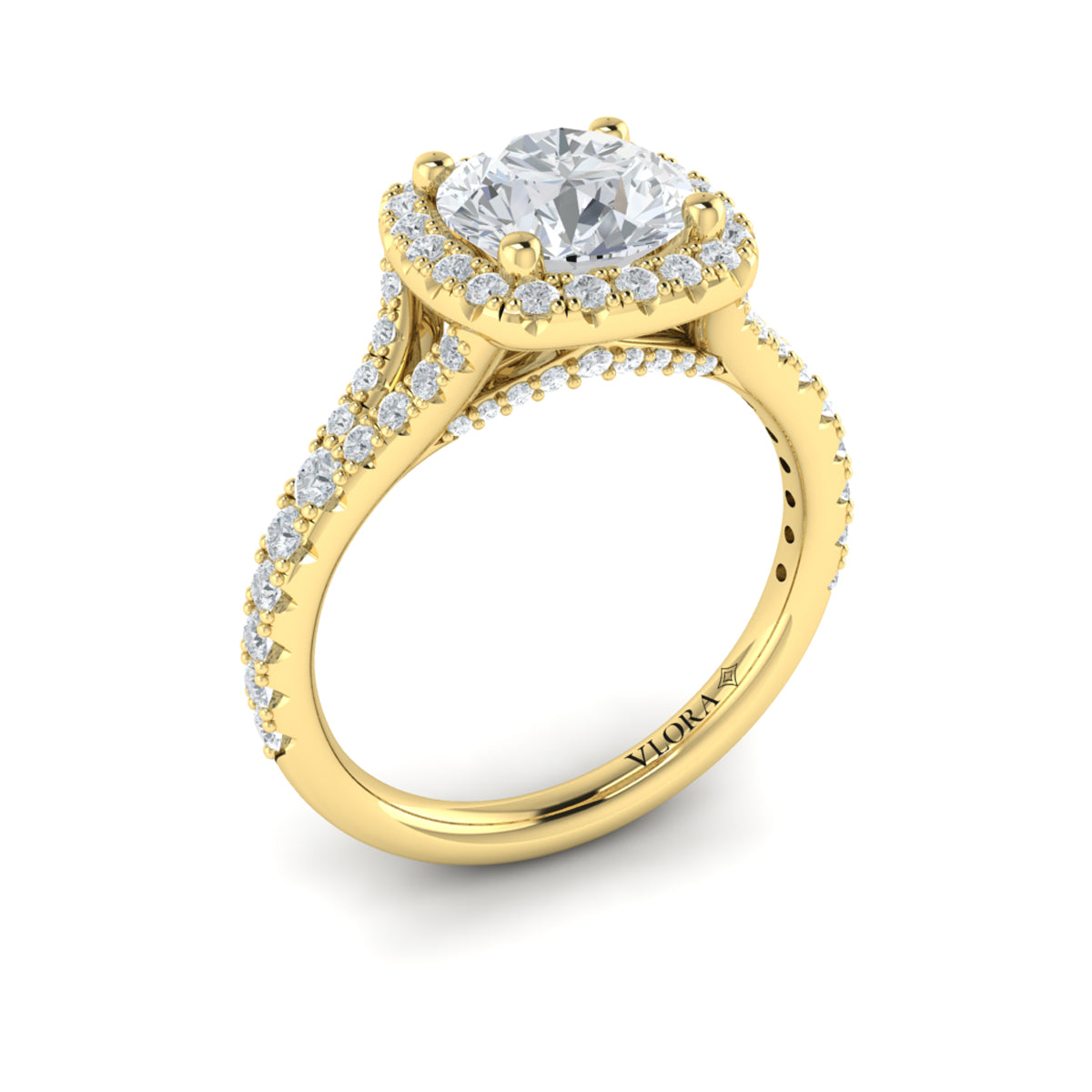 14kt Yellow Gold Round Diamond Halo Engagement Ring