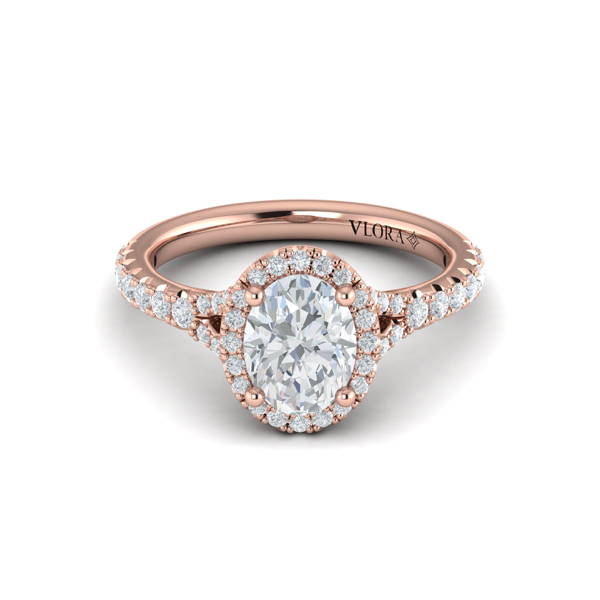14kt Rose Gold Oval Diamond Halo Engagement Ring