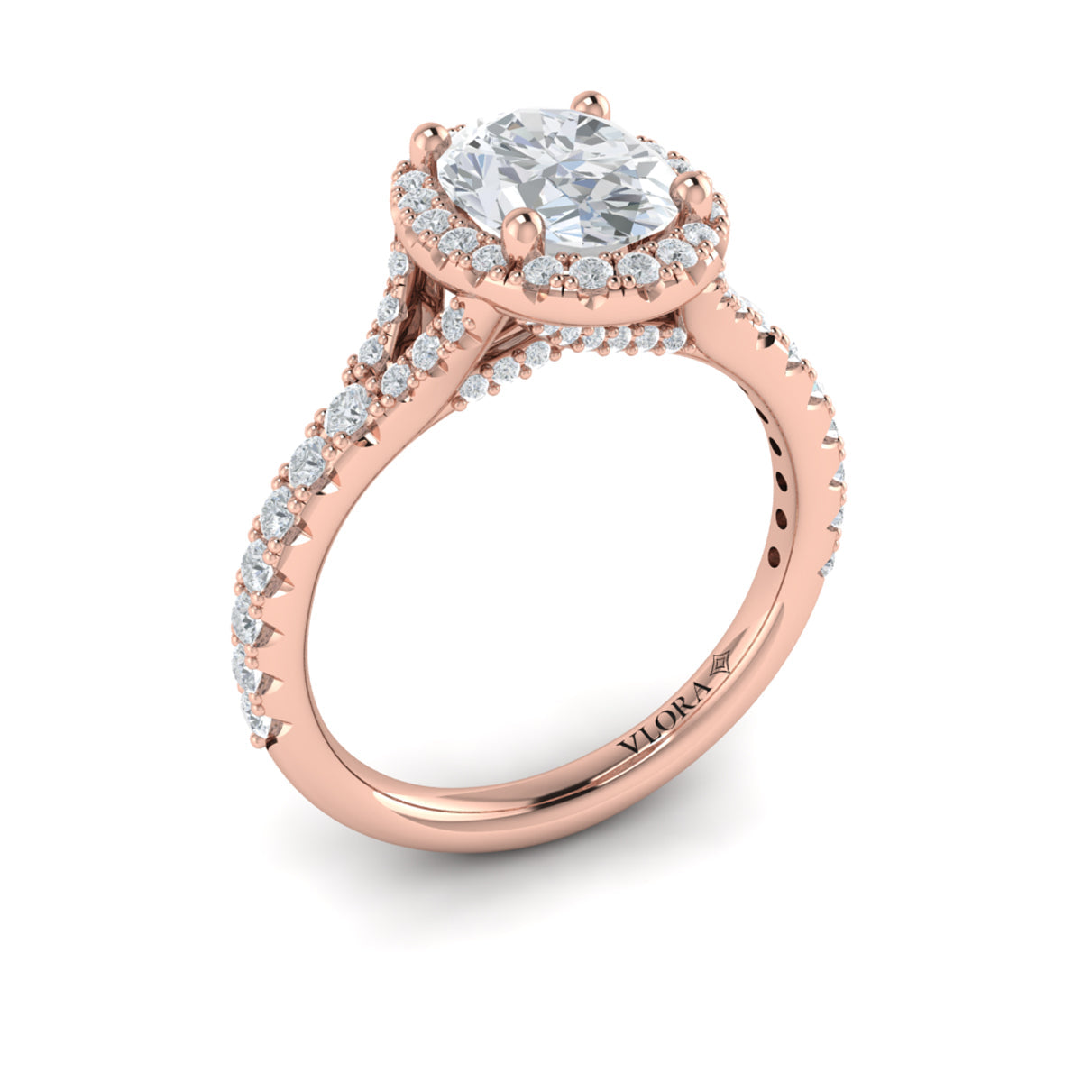 14kt Rose Gold Oval Diamond Halo Engagement Ring