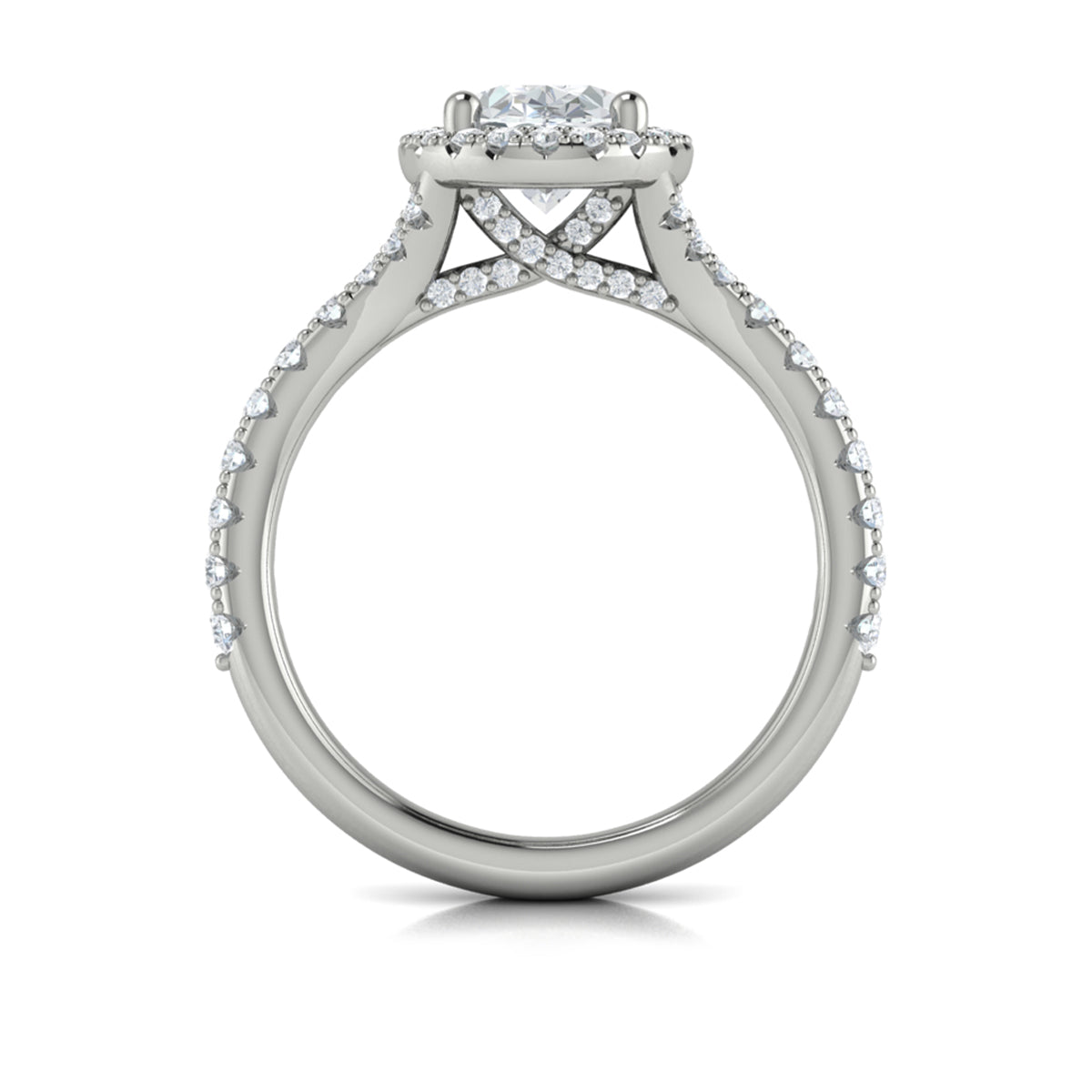 14K White Gold Oval Diamond Halo Split Shank Ring