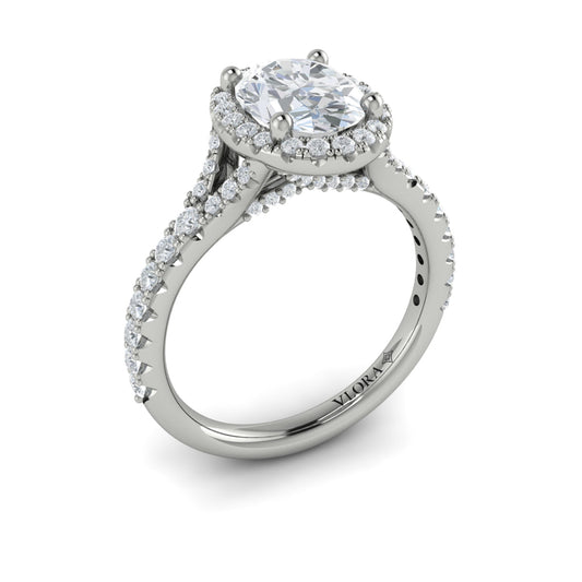 14K White Gold Oval Diamond Halo Split Shank Ring