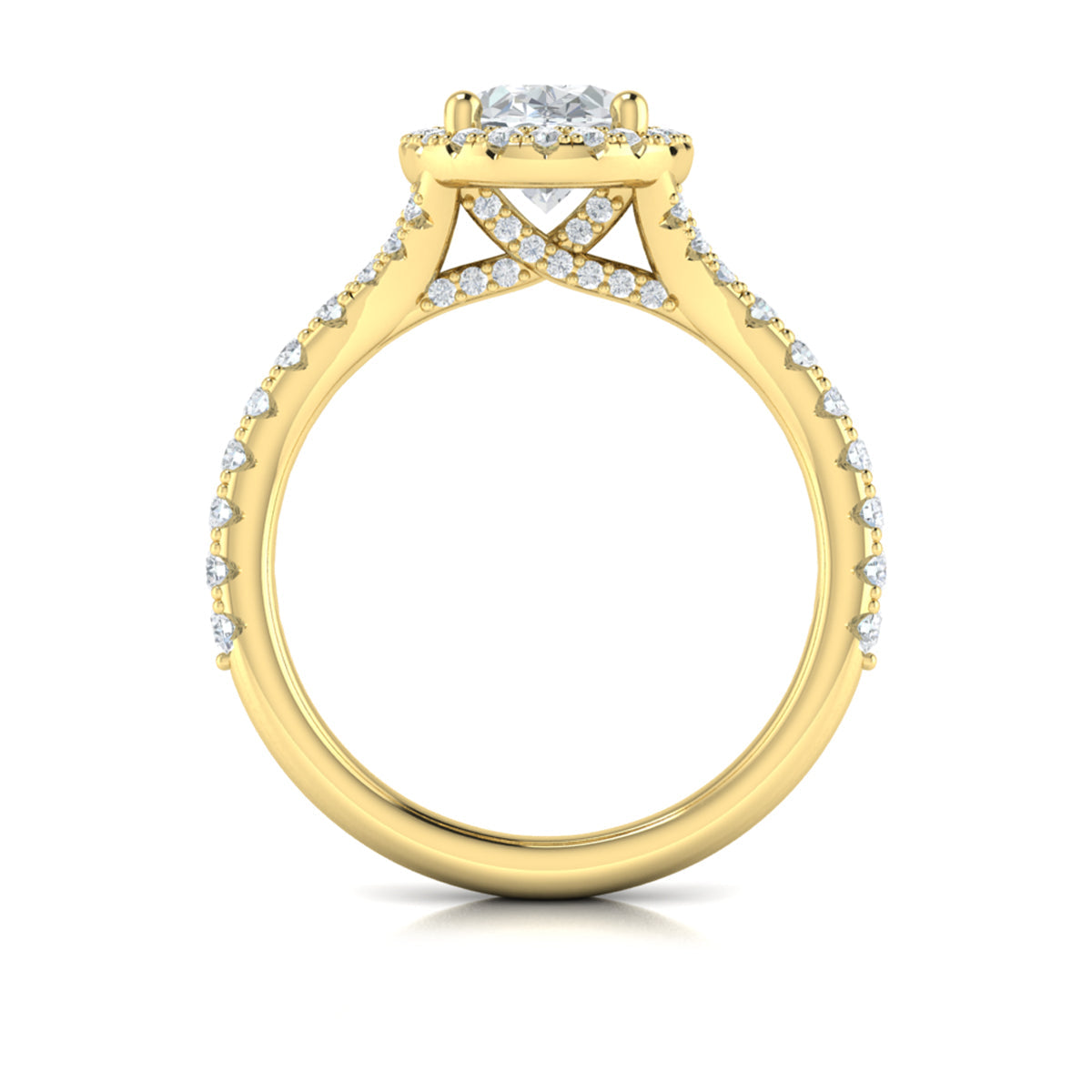 14kt Yellow Gold Oval Diamond Halo Split Shank Ring