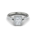 14K White Gold Emerald Cut Diamond Halo Engagement Ring