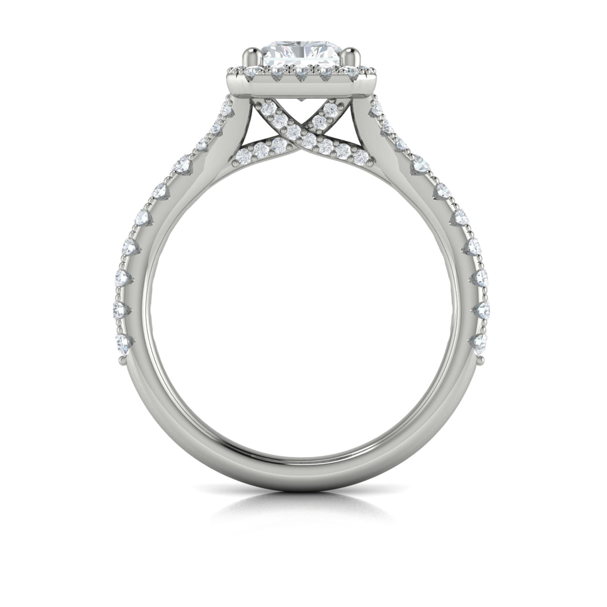 14K White Gold Emerald Cut Diamond Halo Engagement Ring