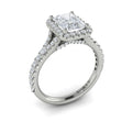 14K White Gold Emerald Cut Diamond Halo Engagement Ring