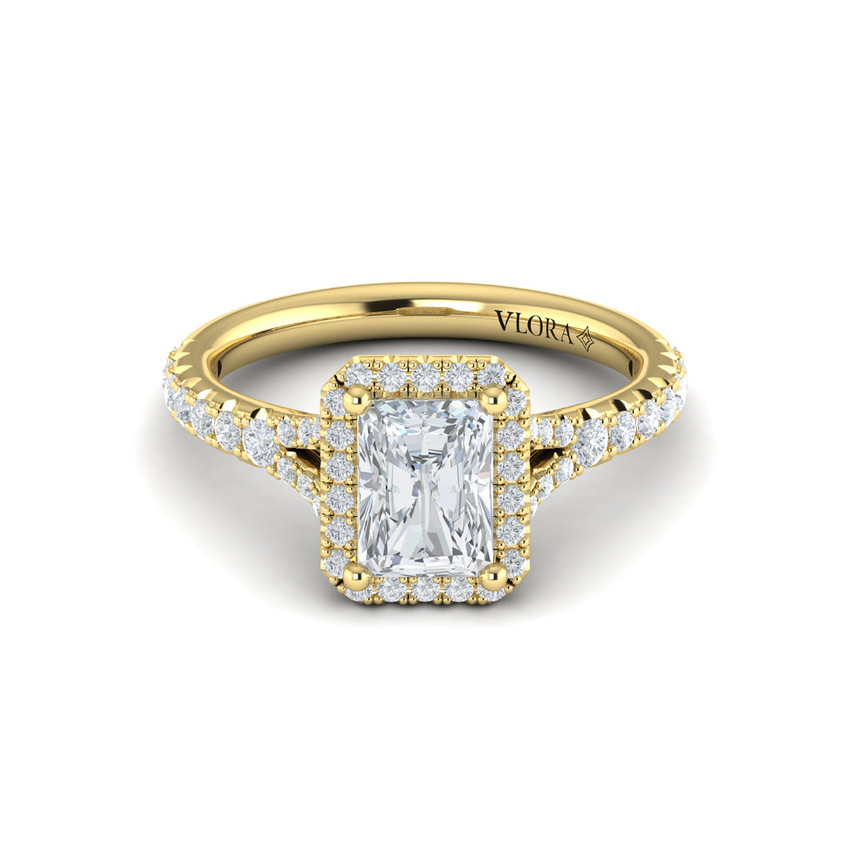 18kt Yellow Gold Emerald Cut Diamond Halo Engagement Ring
