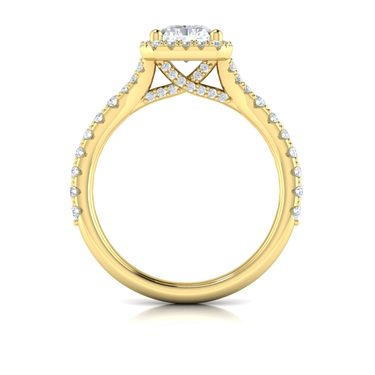 18kt Yellow Gold Emerald Cut Diamond Halo Engagement Ring