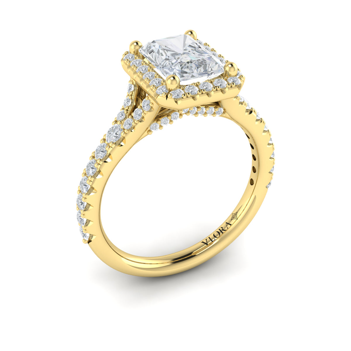 18kt Yellow Gold Emerald Cut Diamond Halo Engagement Ring