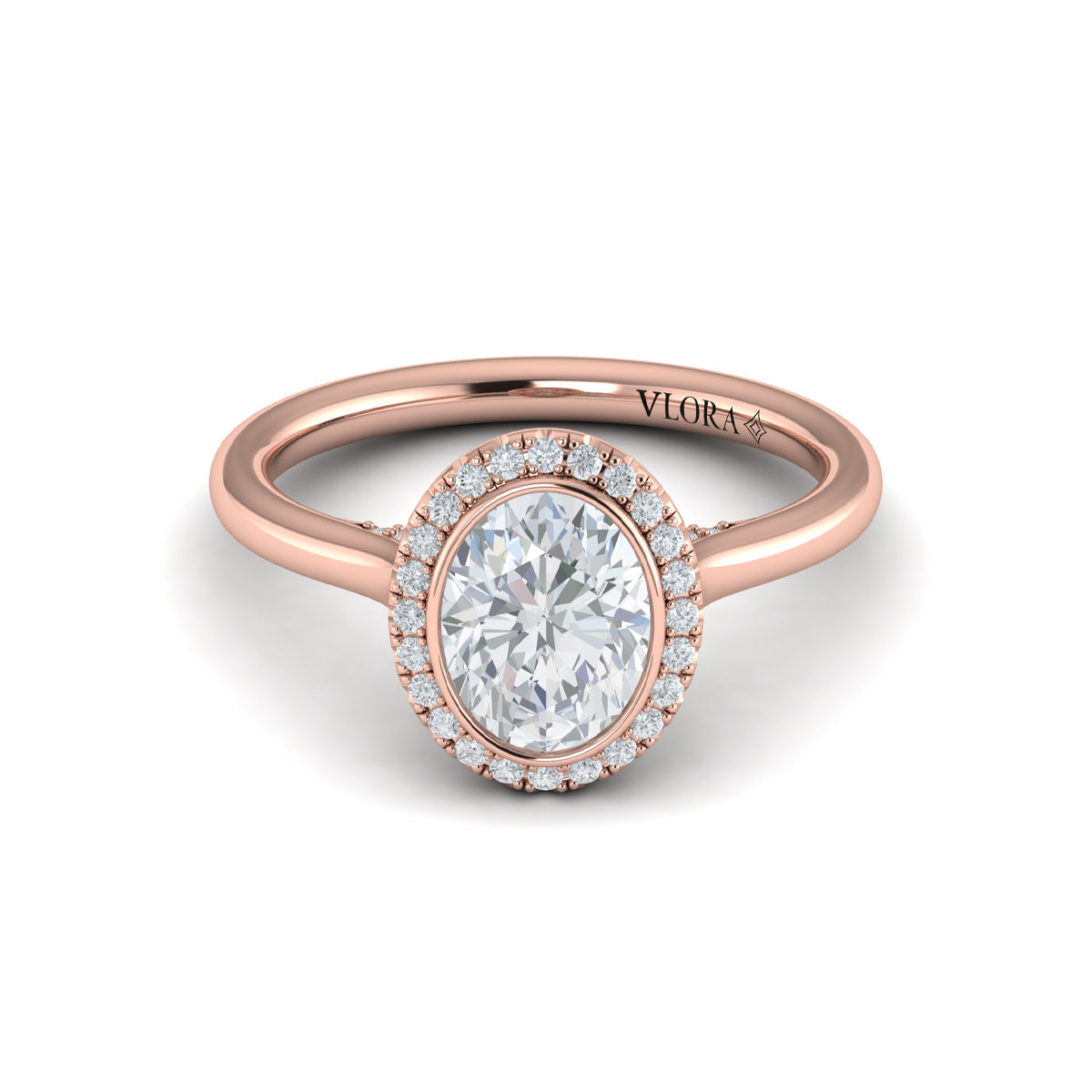 14kt Rose Gold Oval Diamond Halo Engagement Ring