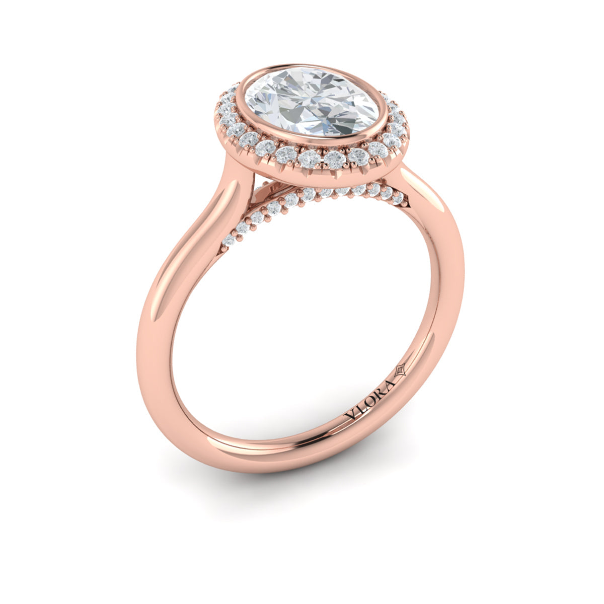 14kt Rose Gold Oval Diamond Halo Engagement Ring