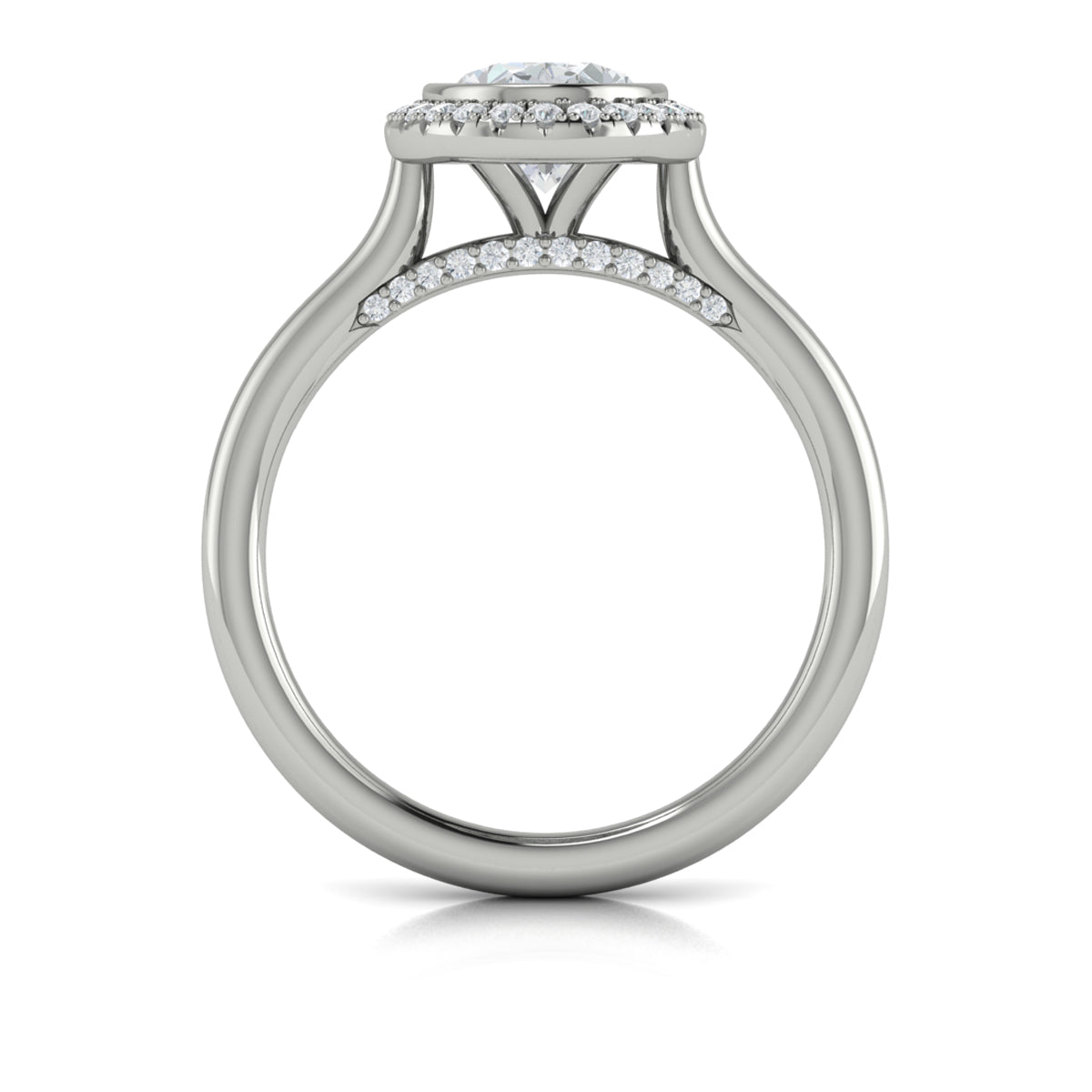 14K White Gold Oval Diamond Bezel Halo Engagement Ring