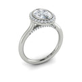 14K White Gold Oval Diamond Bezel Halo Engagement Ring