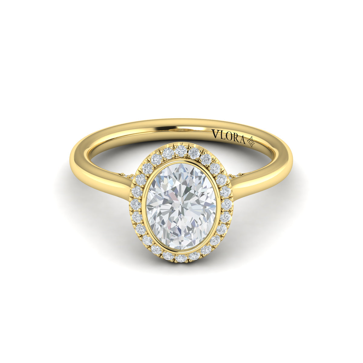 14kt Yellow Gold Oval Halo Bezel Engagement Ring