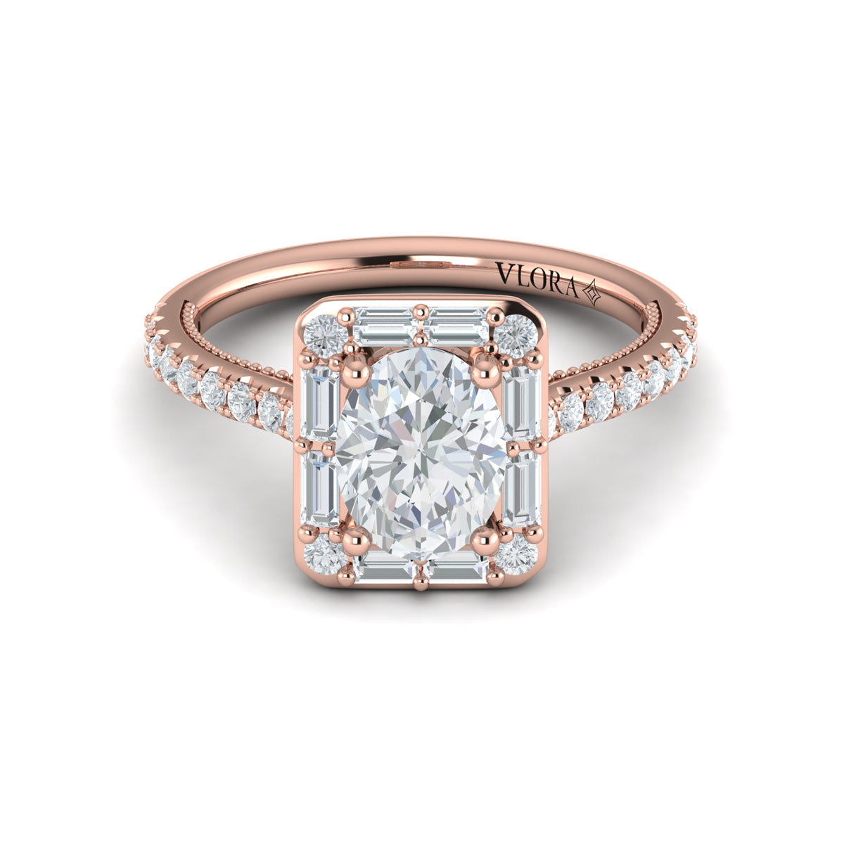 14K Rose Gold Oval Diamond Vintage Halo Engagement Ring