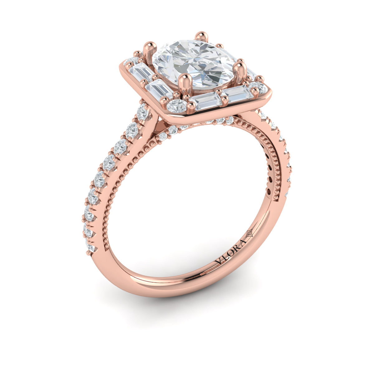 14K Rose Gold Oval Diamond Vintage Halo Engagement Ring