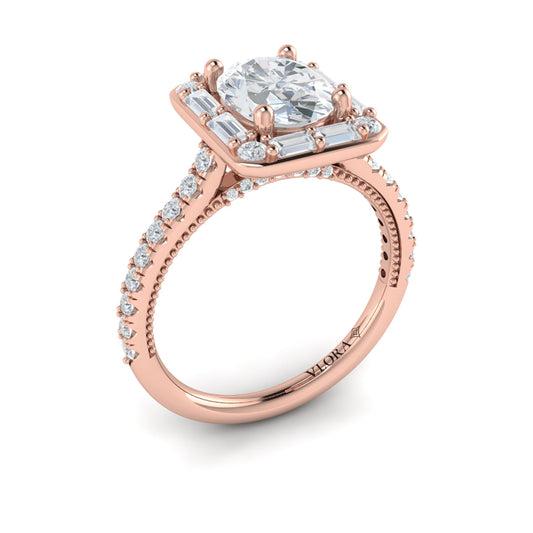 14K Rose Gold Oval Diamond Vintage Halo Engagement Ring
