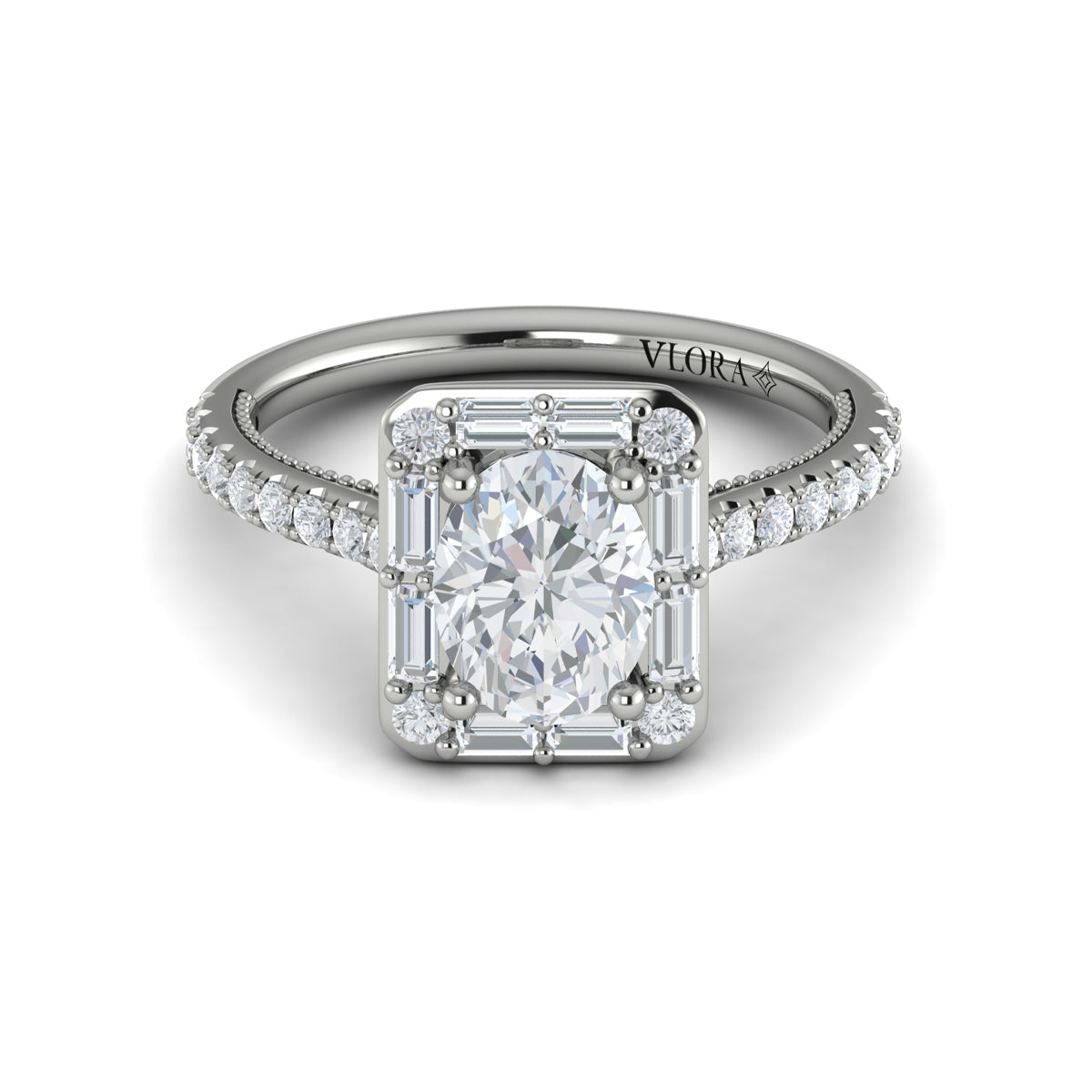 Platinum Vintage Oval Halo Diamond Engagement Ring