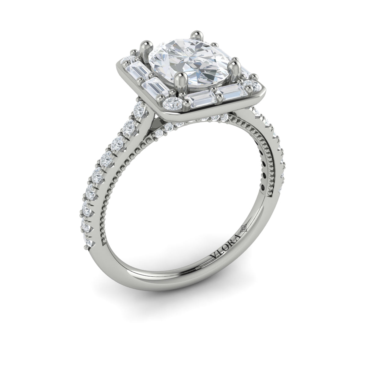 Platinum Vintage Oval Halo Diamond Engagement Ring