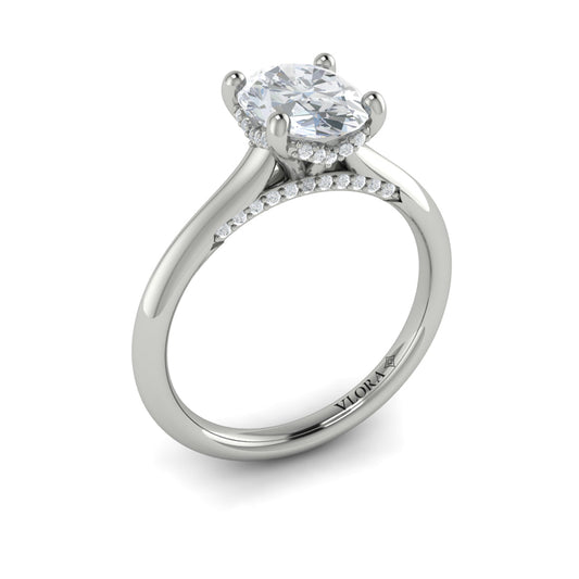 14K White Gold Oval Diamond Solitaire Engagement Ring