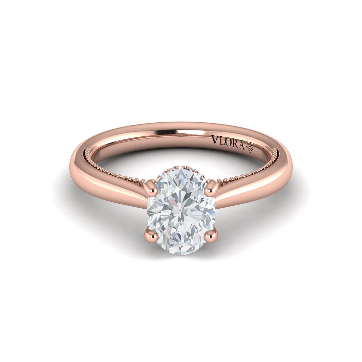 14kt Rose Gold Oval Diamond Vintage Solitaire Ring