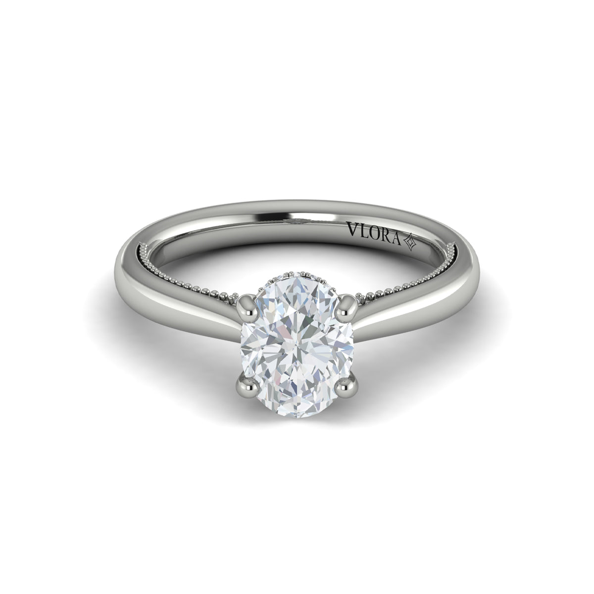 14K White Gold Oval Diamond Vintage Solitaire Ring