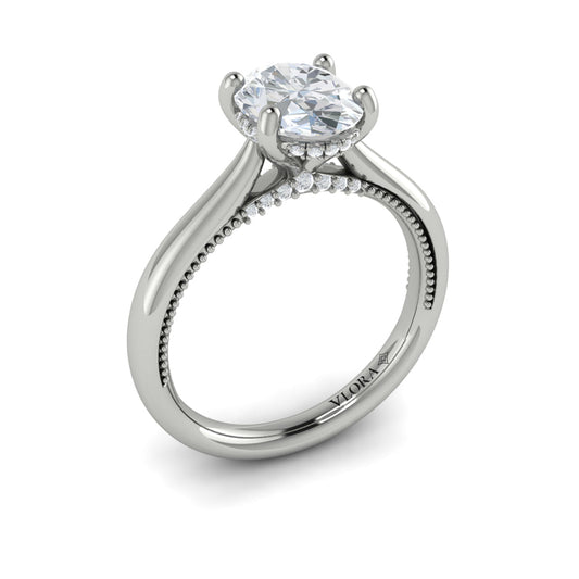 14K White Gold Oval Diamond Vintage Solitaire Ring