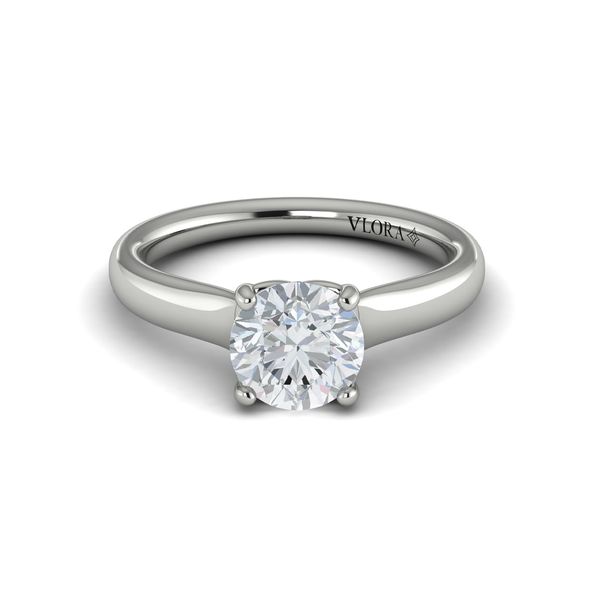 14K White Gold Round Diamond Cathedral Solitaire Ring