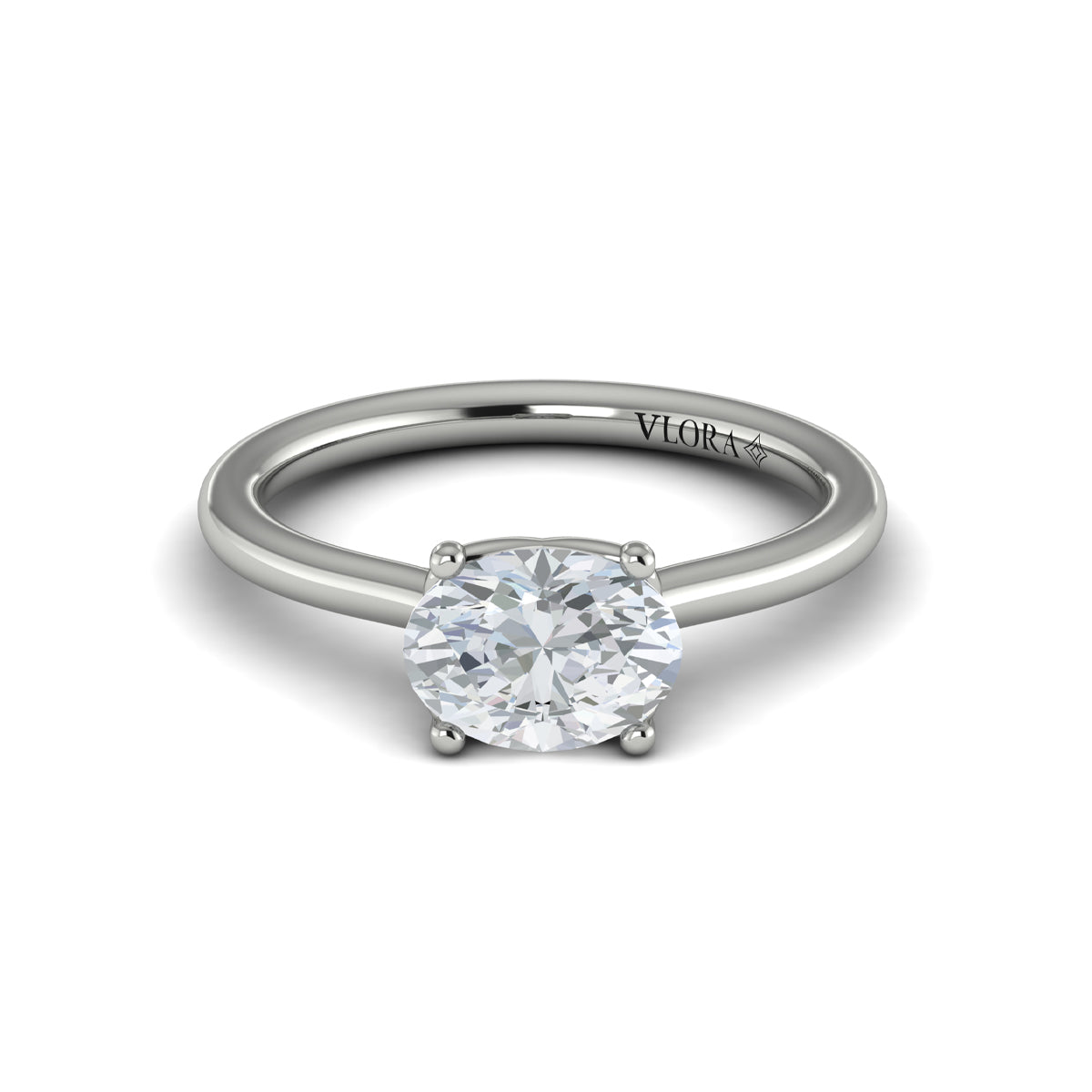 14K White Gold Oval Solitaire Engagement Ring