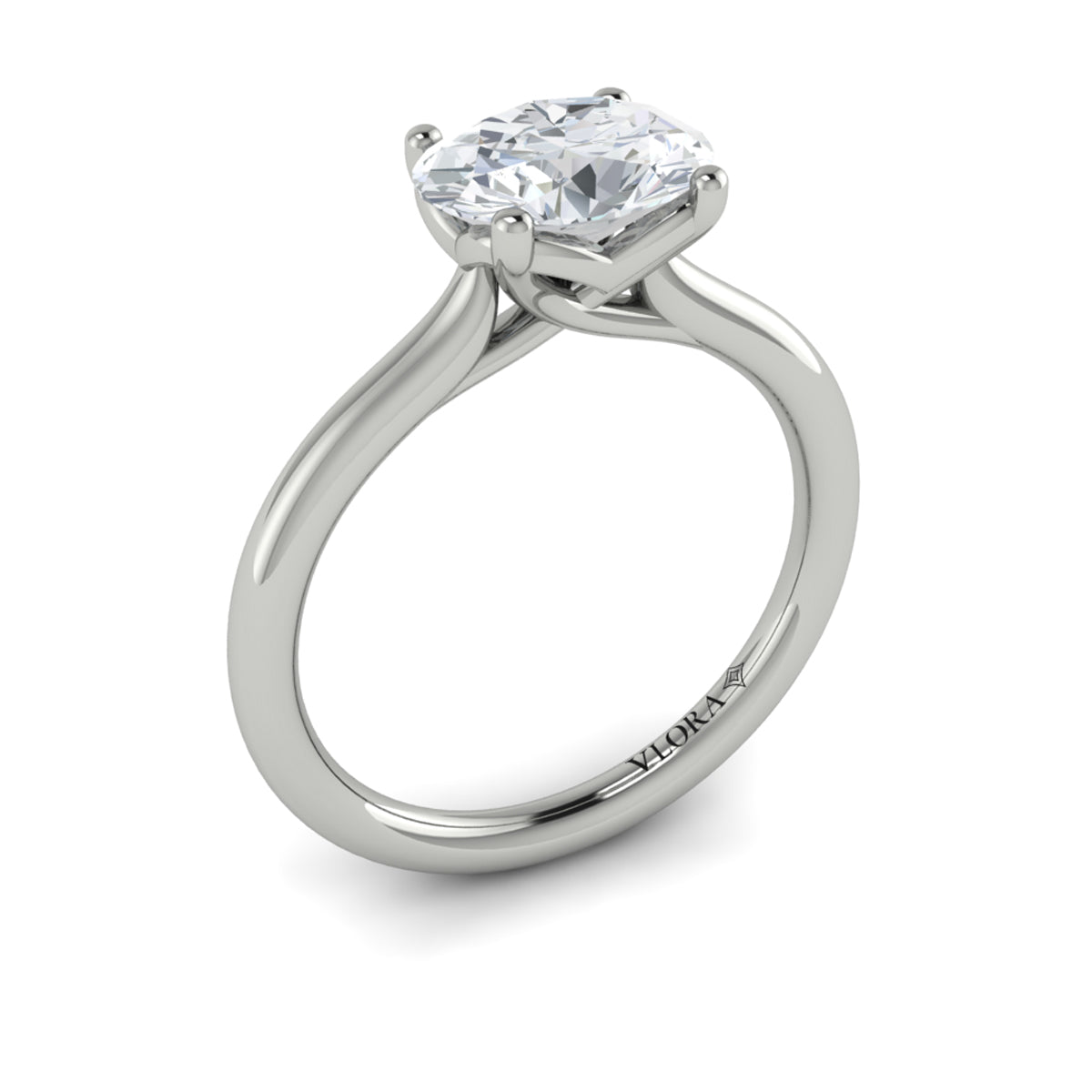 14K White Gold Oval Solitaire Engagement Ring