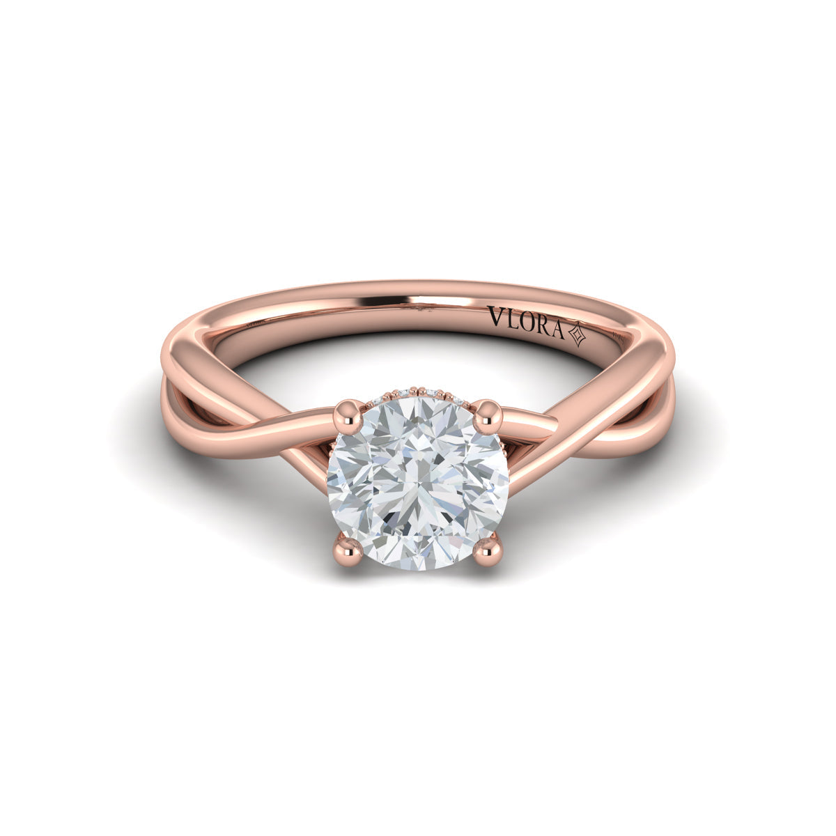 18kt Rose Gold Round Diamond Hidden Halo Engagement Ring