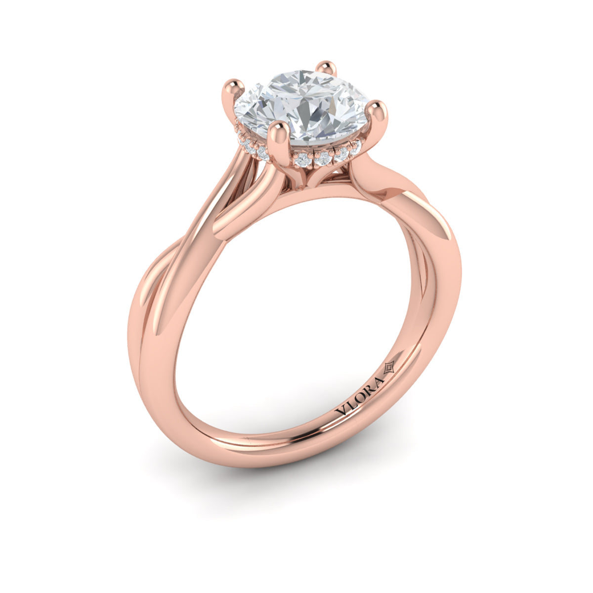 18kt Rose Gold Round Diamond Hidden Halo Engagement Ring