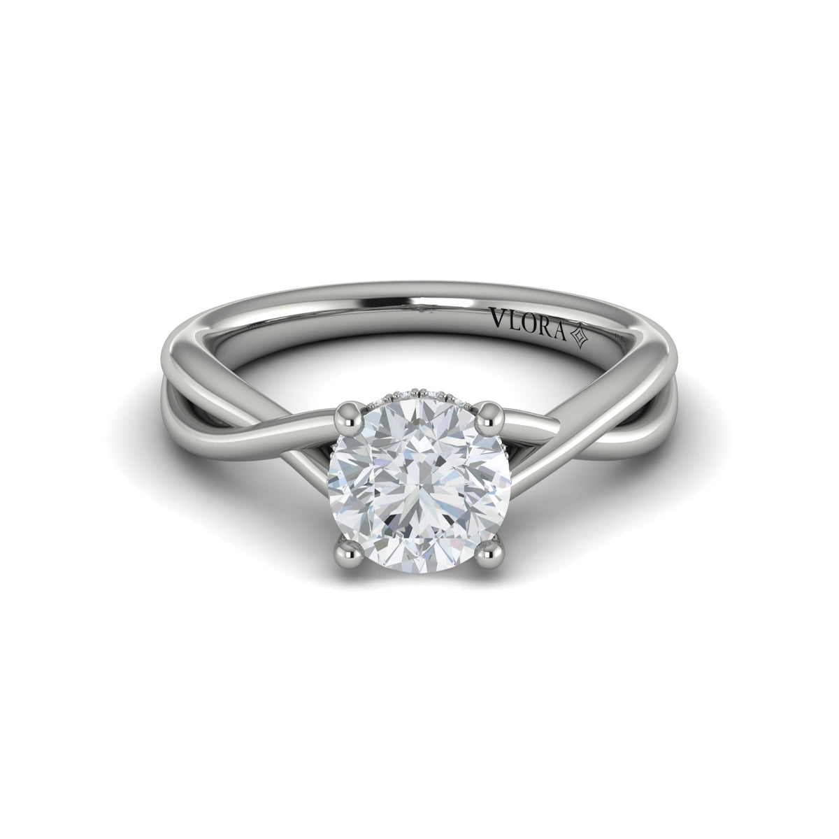 14K White Gold Round Diamond Hidden Halo Ring