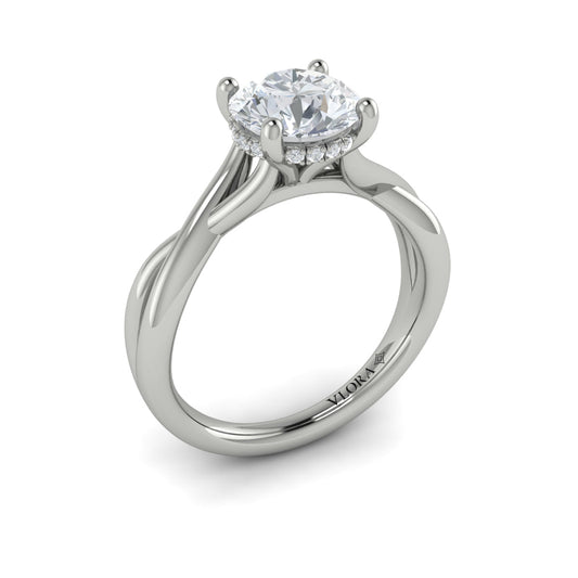 14K White Gold Round Diamond Hidden Halo Ring