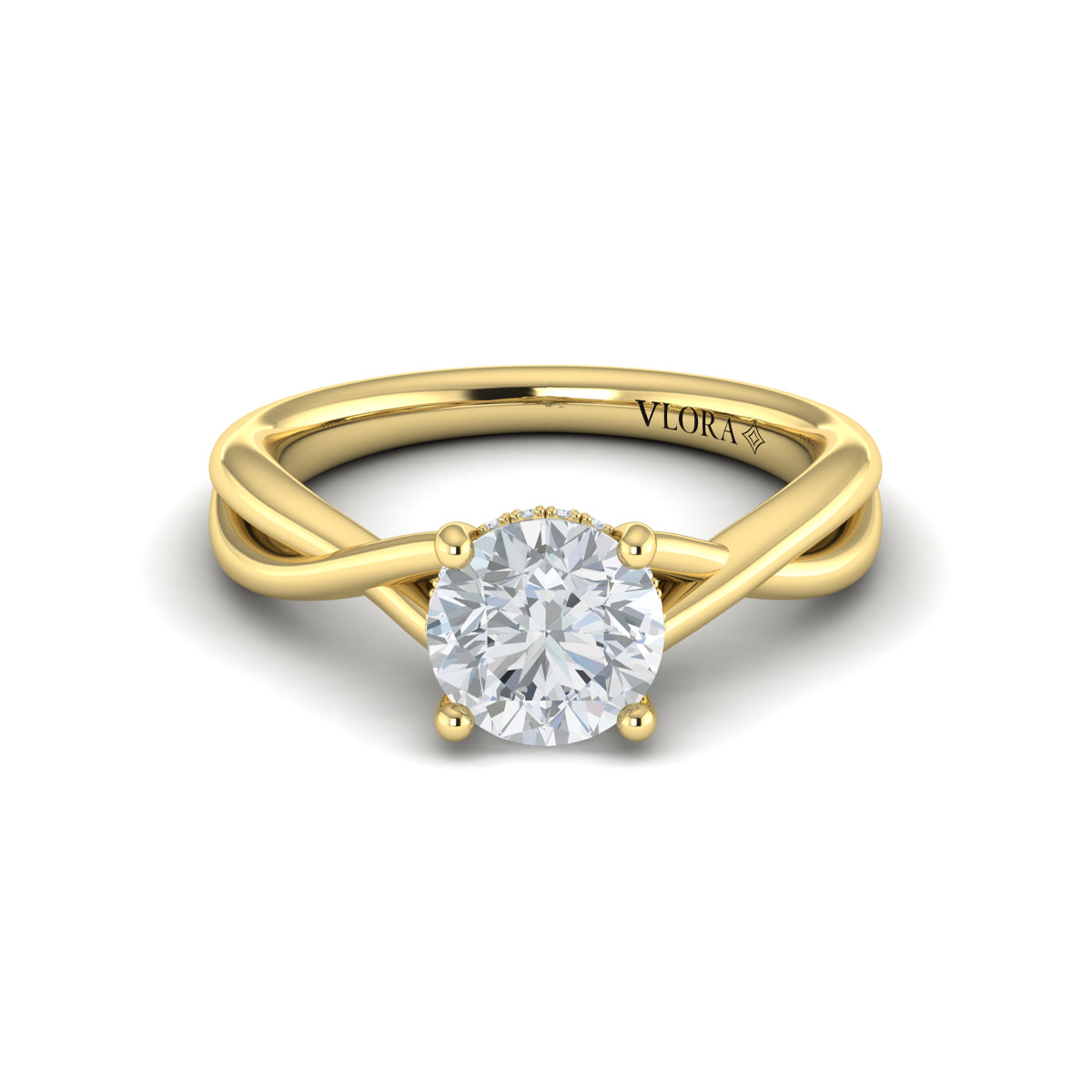 18kt Yellow Gold Round Diamond Hidden Halo Engagement Ring