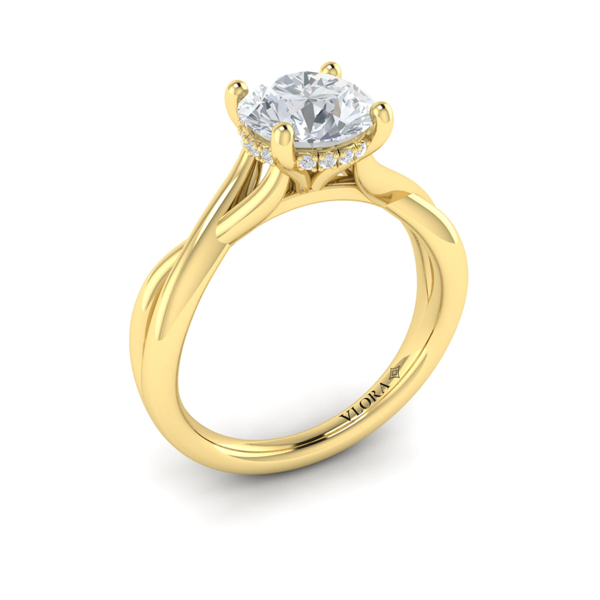 18kt Yellow Gold Round Diamond Hidden Halo Engagement Ring