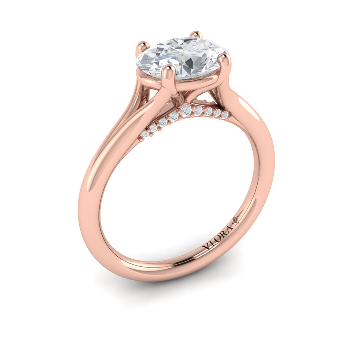 18kt Rose Gold Oval Diamond Split Shank Ring