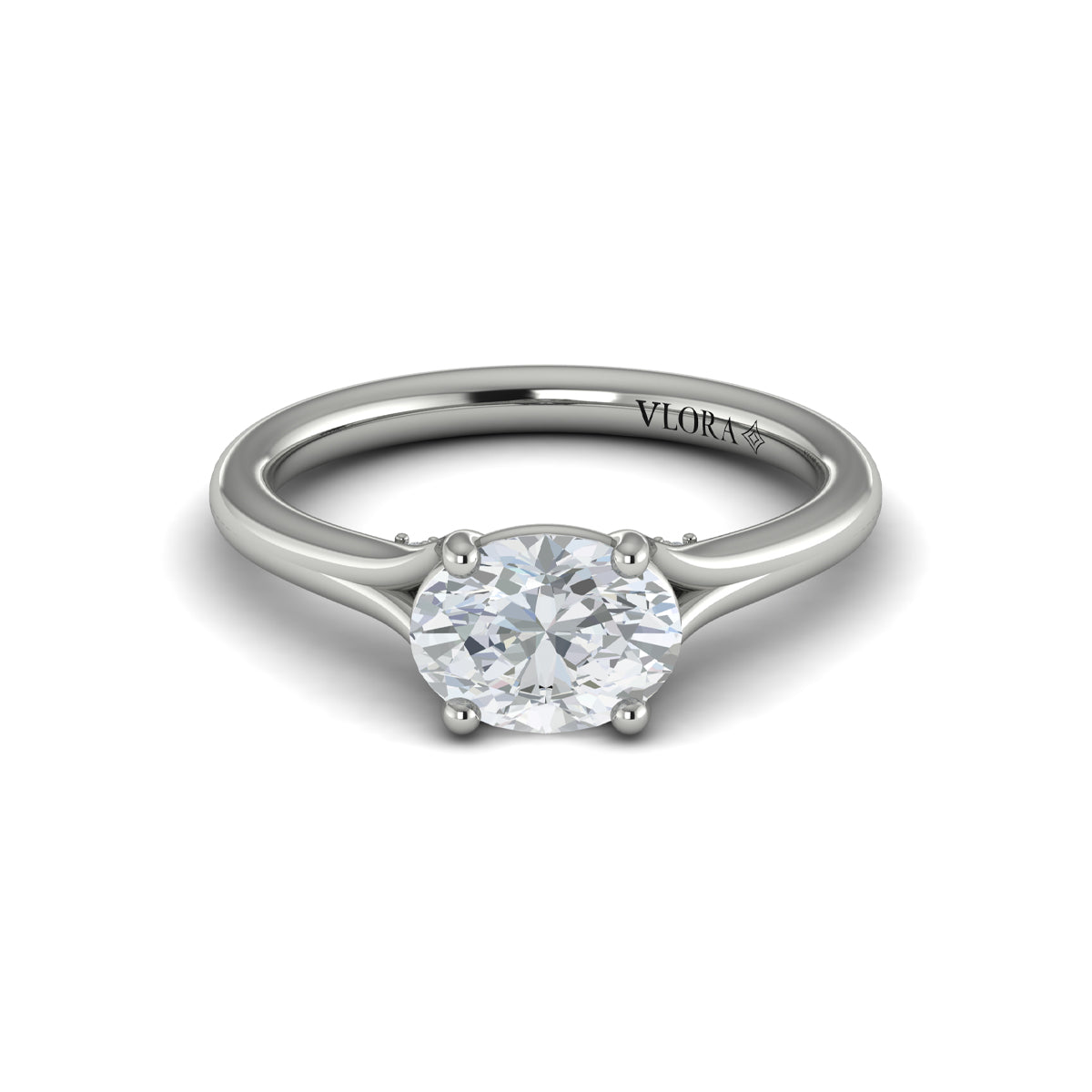 14K White Gold Oval Diamond Split Shank Engagement Ring