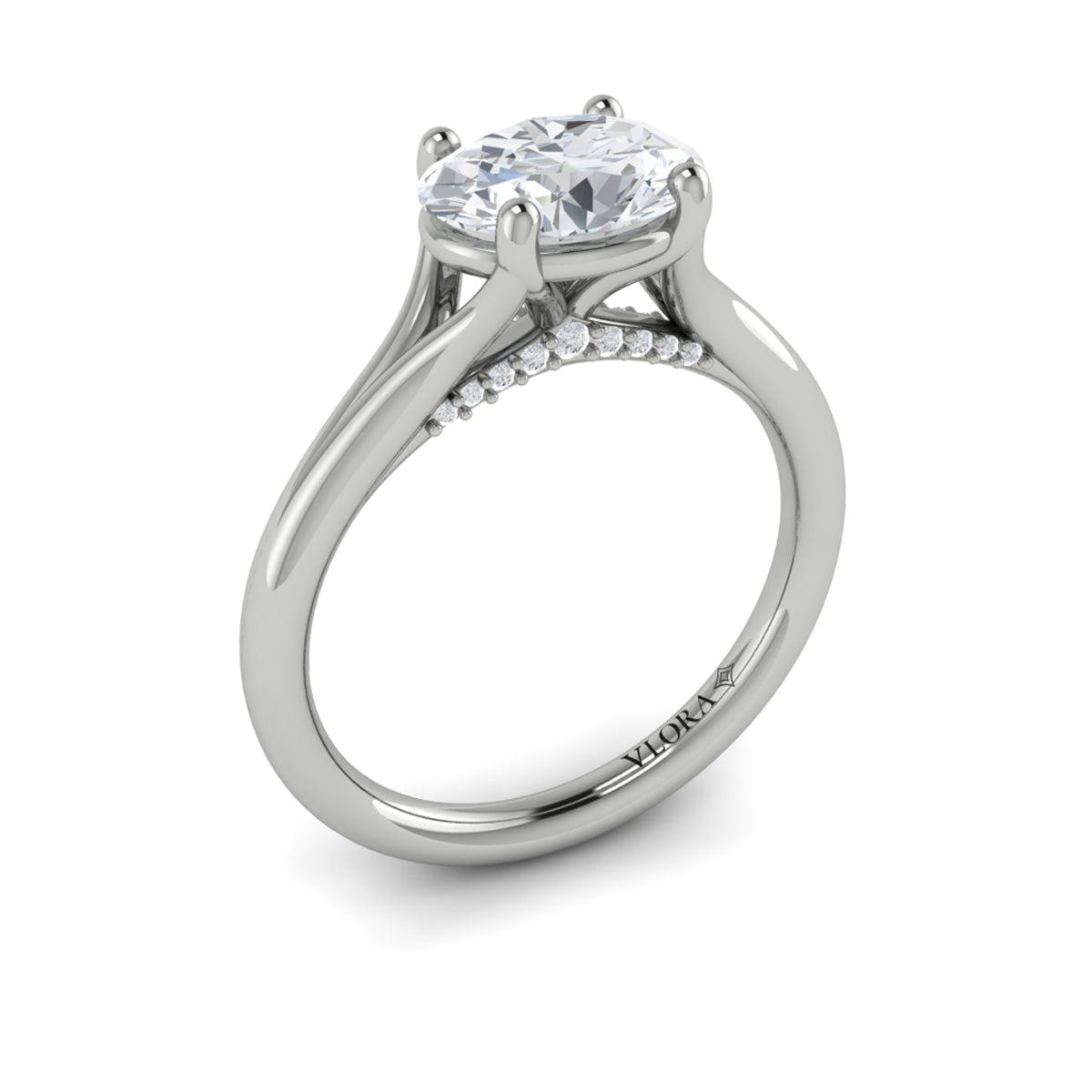 14K White Gold Oval Diamond Split Shank Engagement Ring