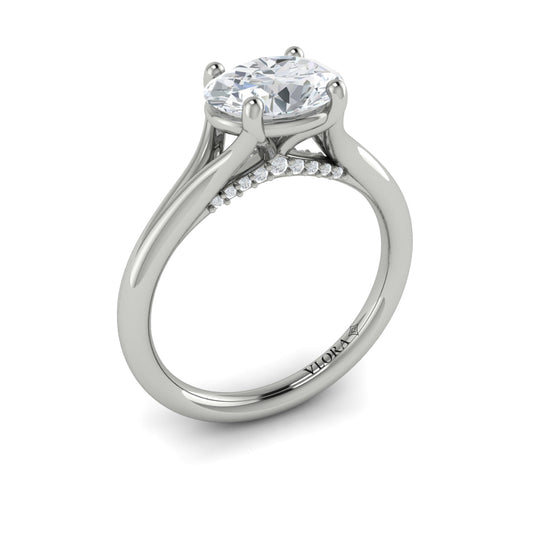 14K White Gold Oval Diamond Split Shank Engagement Ring
