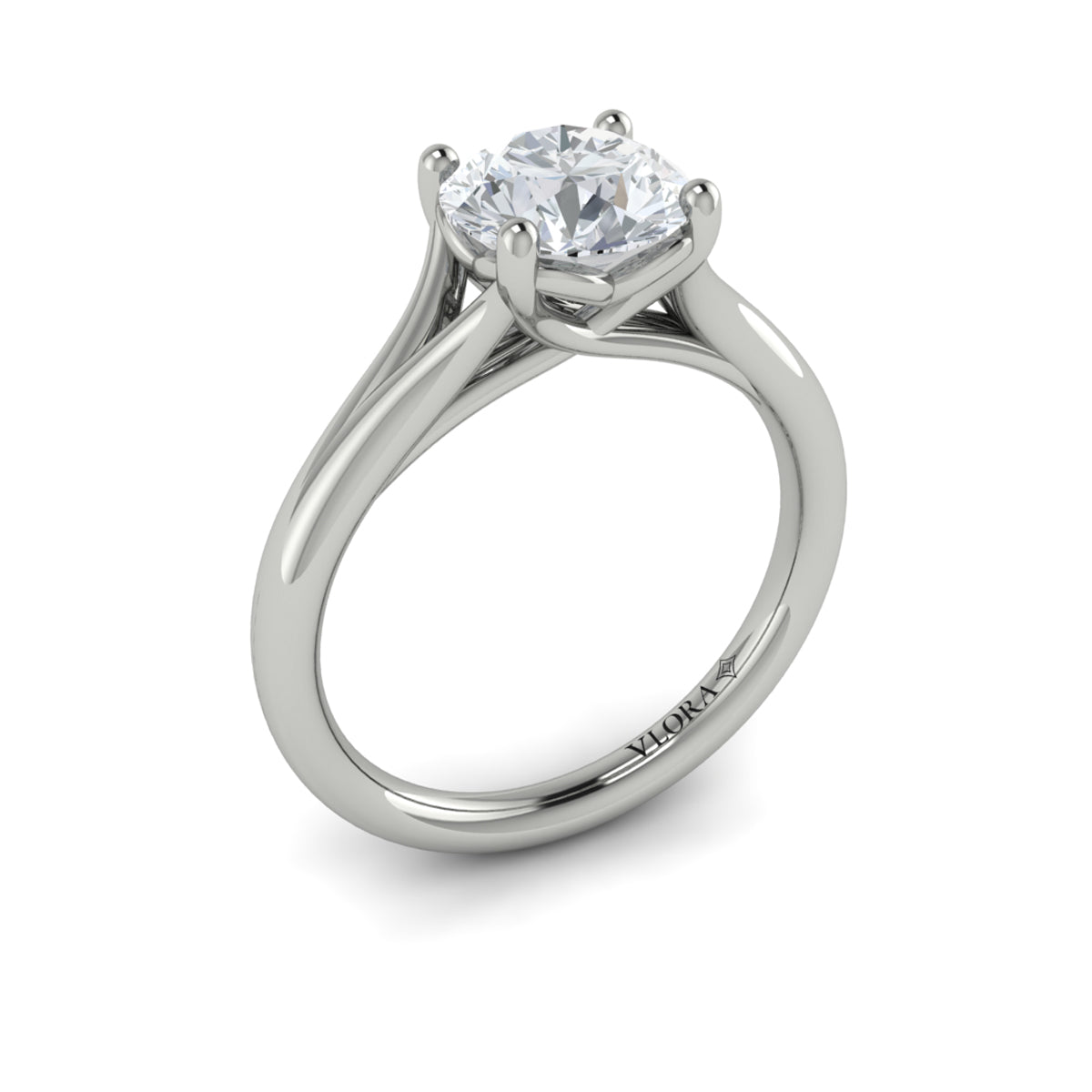 14K White Gold Diamond Split Shank Solitaire Ring
