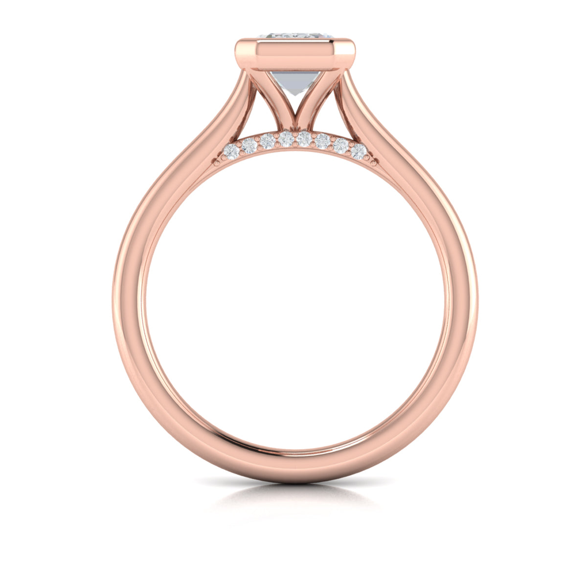 18kt Rose Gold Emerald Cut Diamond Bezel Solitaire Ring