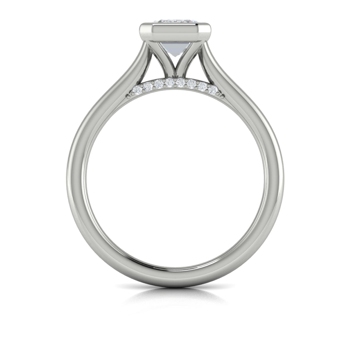 14K White Gold Emerald Cut Bezel Solitaire Engagement Ring