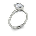 14K White Gold Emerald Cut Bezel Solitaire Engagement Ring