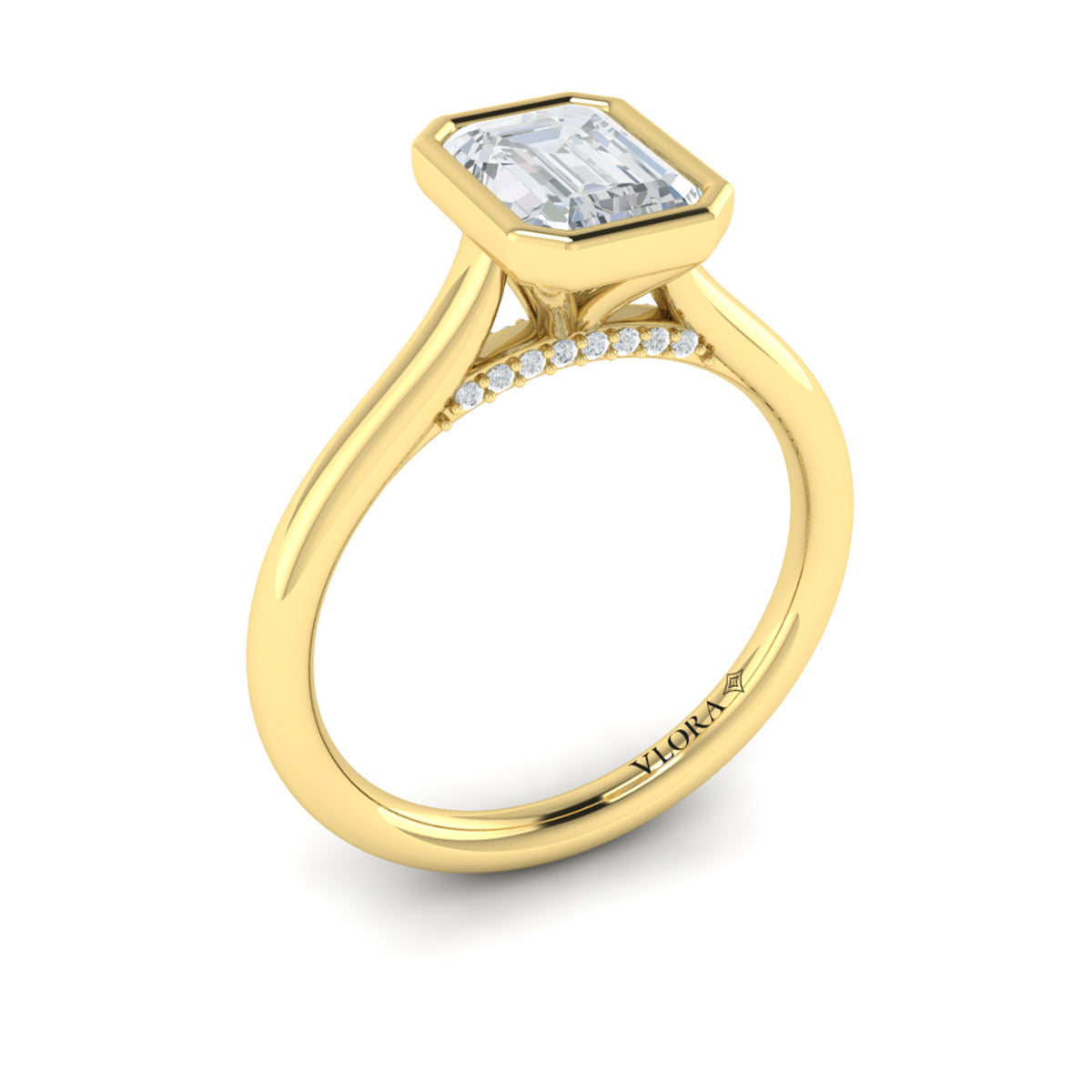 18kt Yellow Gold Emerald Cut Bezel Diamond Ring