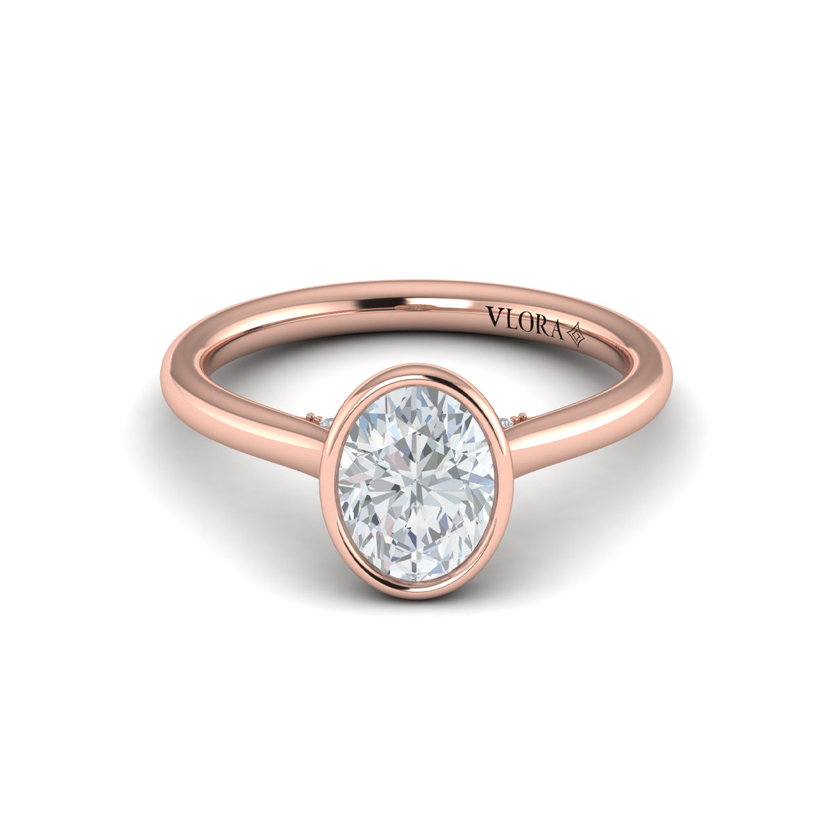 14kt Rose Gold Oval Diamond Bezel Engagement Ring