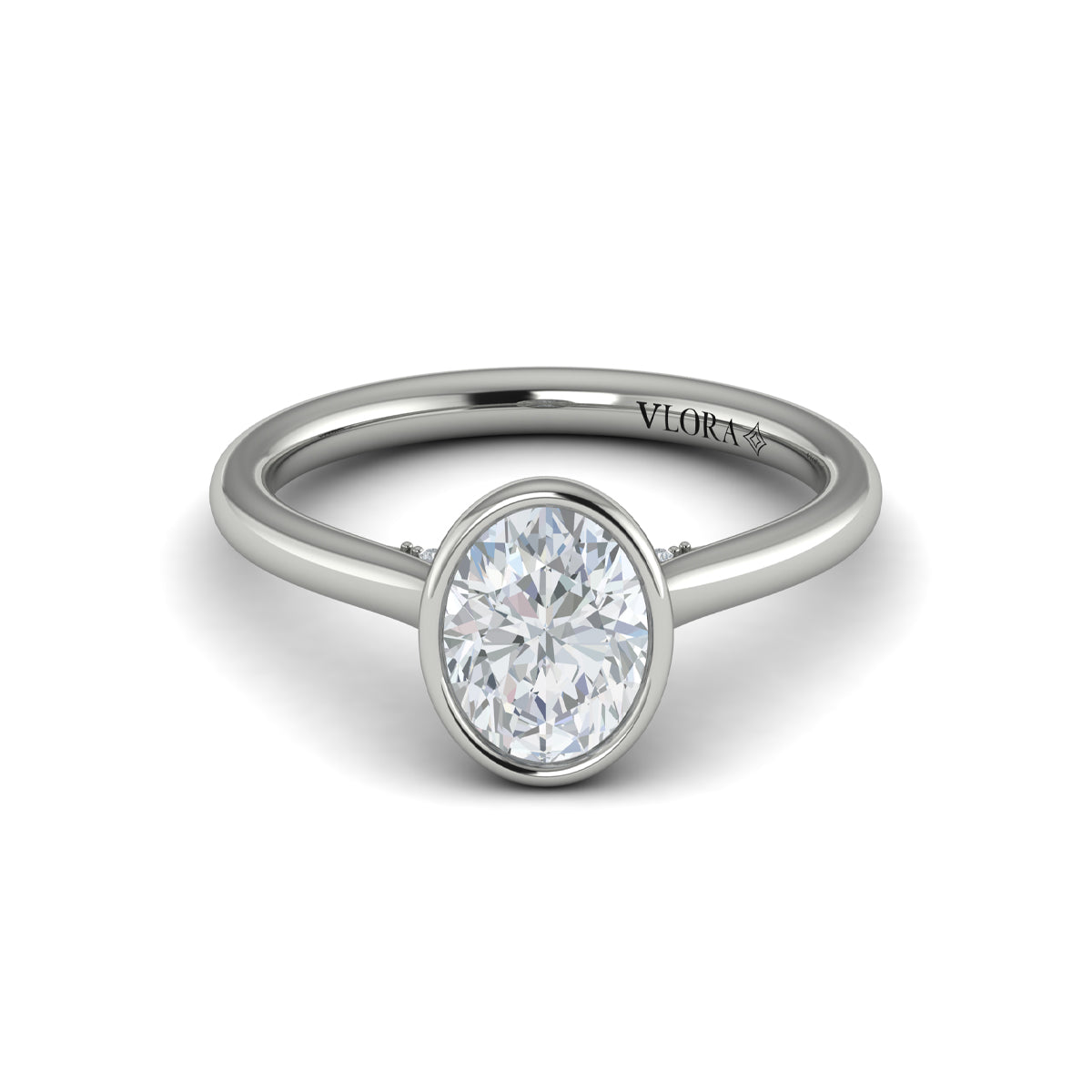 14K White Gold Oval Diamond Bezel Engagement Ring