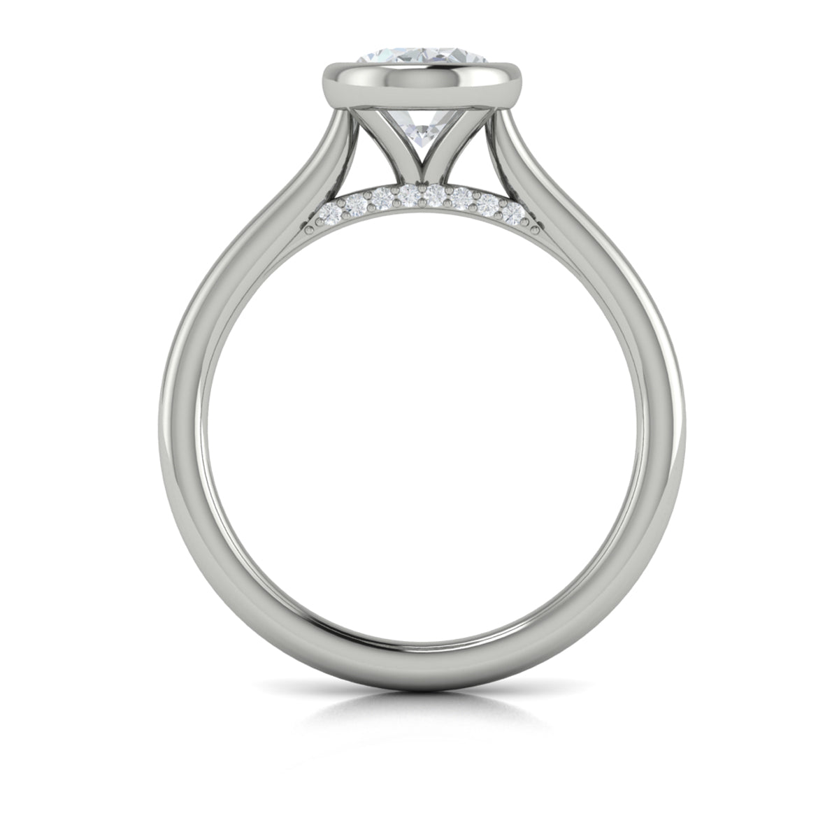 14K White Gold Oval Diamond Bezel Engagement Ring