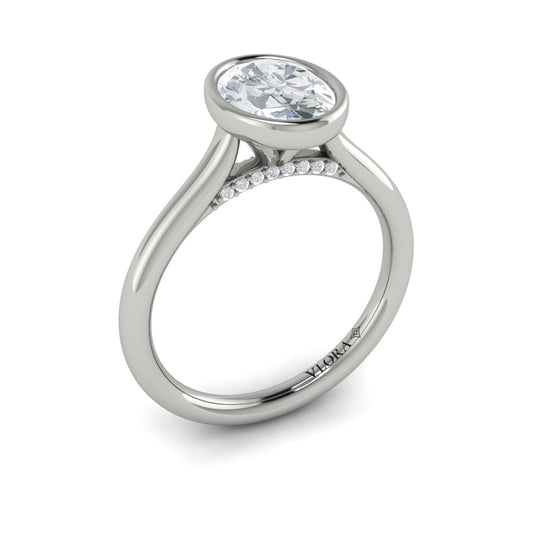 14K White Gold Oval Diamond Bezel Engagement Ring