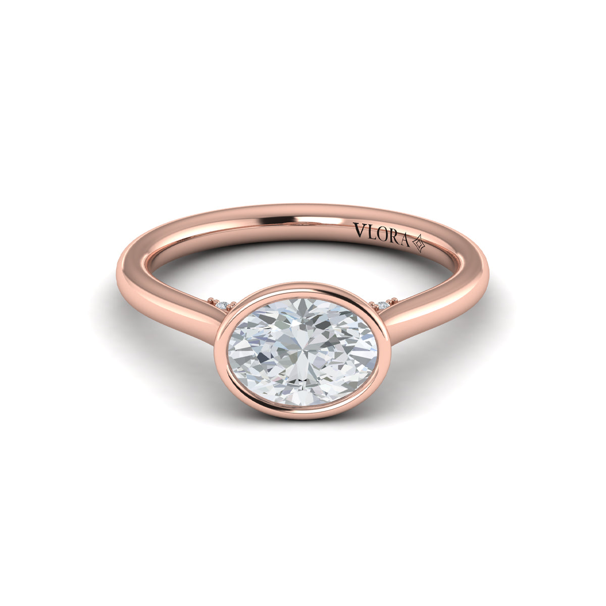 14kt Rose Gold Oval Diamond Bezel Engagement Ring